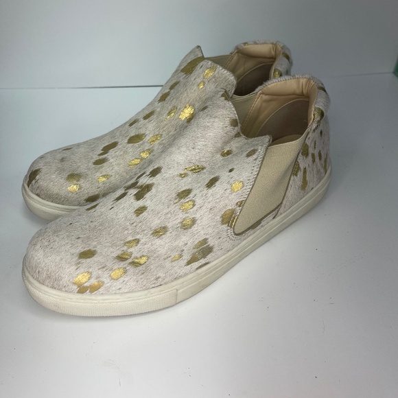 Matisse Cowhide Slip-On Booties Women’s Size 10 Gold Foil Accent Shoes - Picture 1 of 8